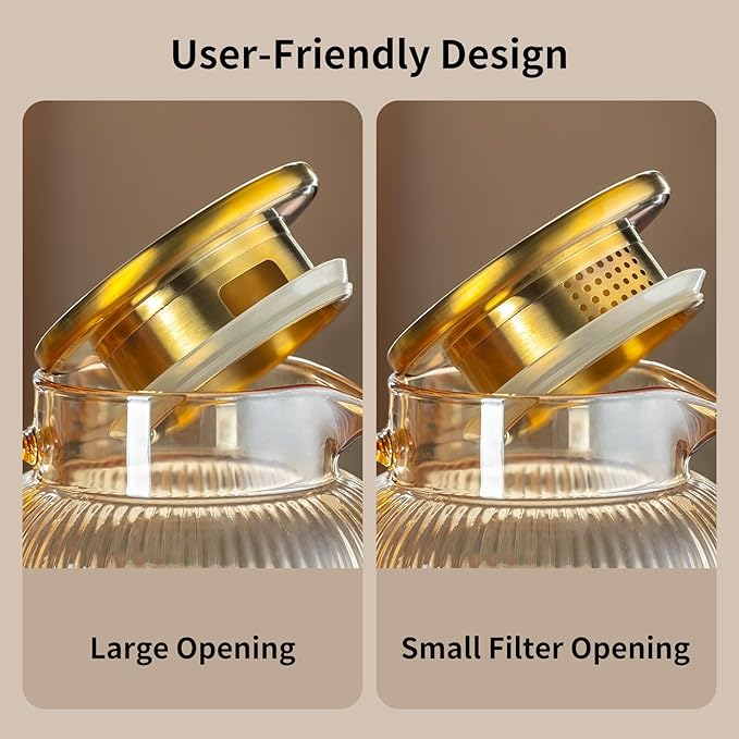 Glass Pitcher with Lid, 68 oz/ 2 Liter Amber Classic Vertical Stripes Water Pitcher,Glass Water Carafe for Cold Brew, Coffee, Lemonade, Iced Tea,Beverage, Heat Resistant Water Glass Jug