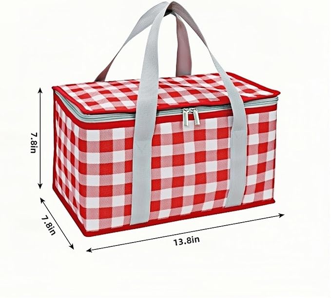2pcs Insulated Reusable Food Picnic Bag Beach Bags, Beach Bag Cooler Bags with Zippered Top - Insulated Bag for Hot or Cold,Picnic Basket Collapsible, Outdoor Party, Camping,Festivals (A)