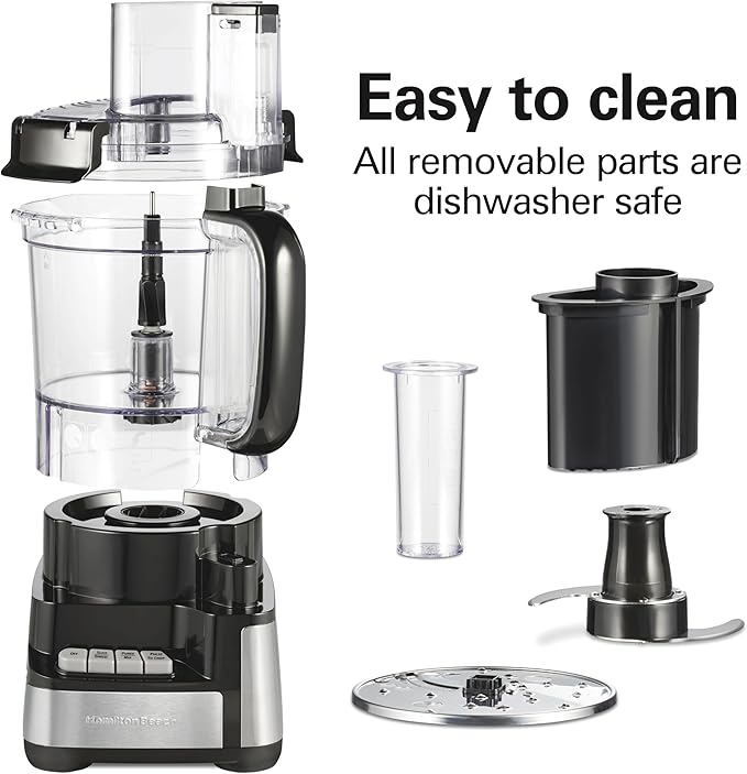 Hamilton Beach Stack & Snap Food Processor and Vegetable Chopper, BPA Free, Stainless Steel Blades, 12 Cup Bowl, 2-Speed 450 Watt Motor, Black (70725A)