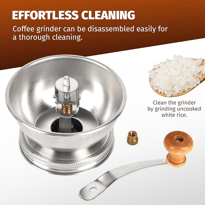 Manual Coffee Grinder Lid Attachment for Regular Mouth Mason Jars, Stainless Steel with Ceramic Burr, Ideal for Camping & Home Barista