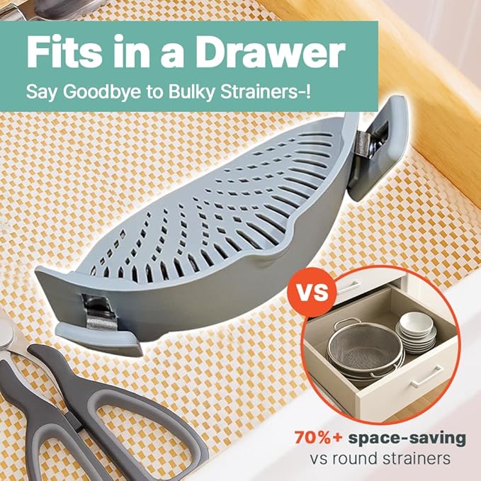 Silicone Clip-On Strainer for Pots and Pans (2 Pack) – Easy One-Handed Pasta and Noodle Draining Tool, BPA-Free Kitchen Gadget, Dishwasher Safe