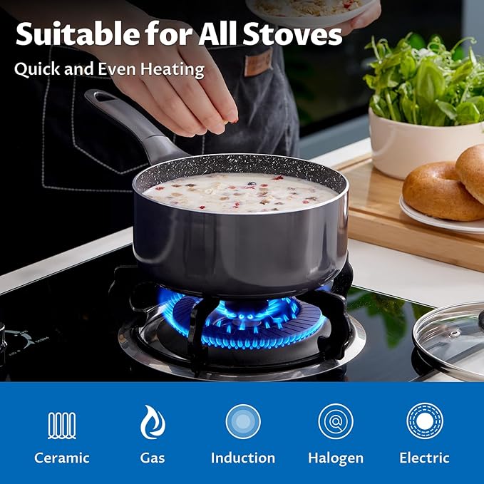 Induction Cookware Pots and Pans Set 10 Piece, BEZIA Dishwasher Safe Nonstick Cooking Pans, Stay-Cool Bakelite Handle, Scratch Resistant Kitchen Sets with Frying Pans, Saucepans & Stockpot (Black)