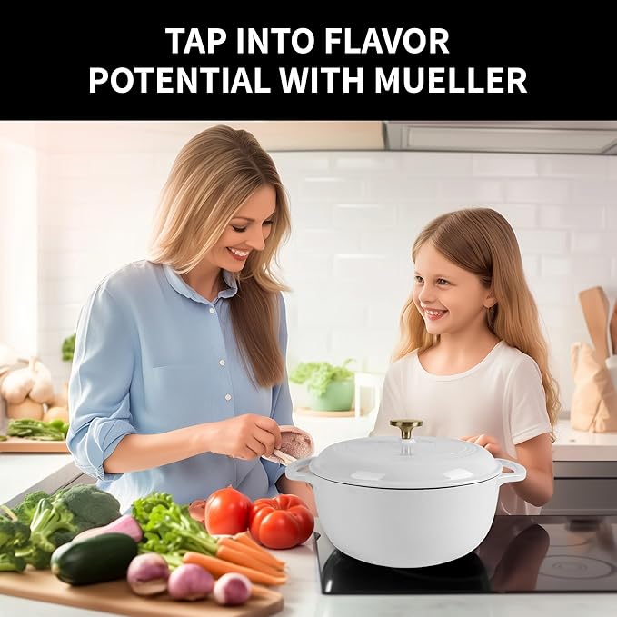 5.5 Quart Enameled Cast Iron Dutch Oven with Lid – Heavy-Duty Cookware for Bread, Braising, and Stews – Dual Handles, Oven Safe to 500°F – Ideal for Stovetop & Oven Cooking (White, 5.5QT)