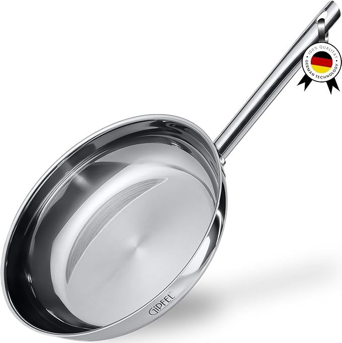 Stainless Steel Frying Pan 12 Inch - Tri Ply Stainless Steel Skillet Healthy Non Toxic Cookware - Fry Pans for Induction Gas Electric Ceramic Stove & Oven Safe (12 Inch)