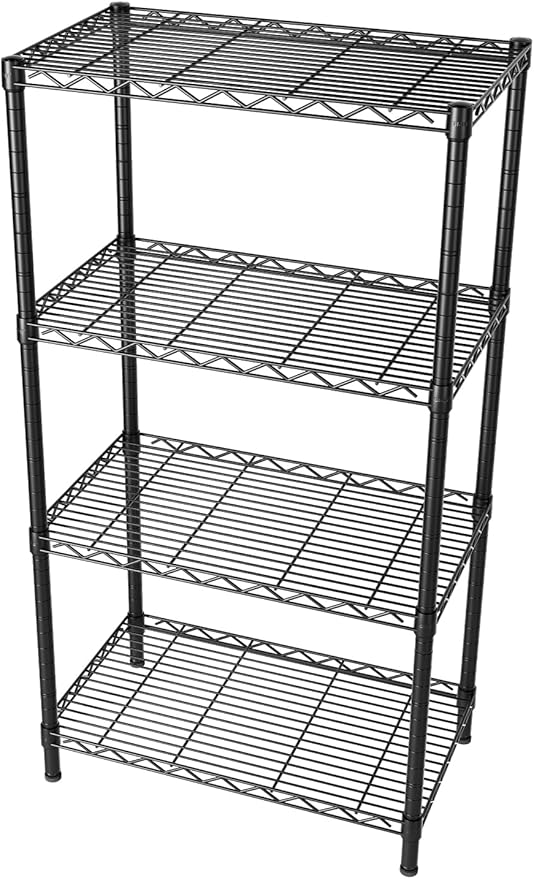 SINGAYE 4 Tier Storage Rack Wire Shelving Unit Shelves Metal for Pantry Closet Shelve Organization Kitchen Laundryroom 800Lbs Capacity 24" D x 14" W x 48" H Black