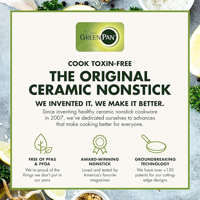 GreenPan Chatham Hard Anodized Healthy Ceramic Nonstick, 11" Everyday Frying Pan Skillet with 2 Handles and Lid, PFAS-Free, Dishwasher Safe, Oven Safe, Gray