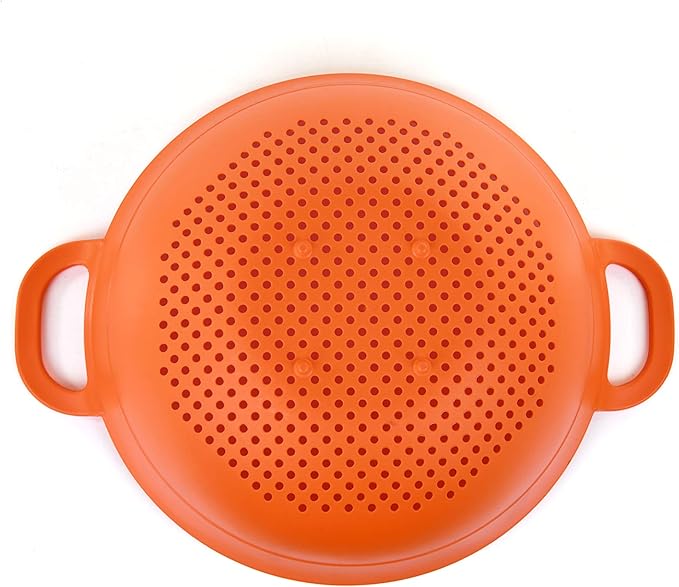 Mintra Home Plastic Strainer Colanders Set: 3, 3.5 and 5 Quart (Orange) Double Strong Handles and Deep Bowl, Safe BPA-Free - Use for Pasta, Noodles, Spaghetti, Vegetables (Assorted Sizes 3pk)