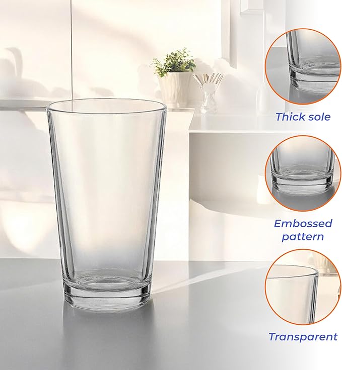 9.47 oz Highball Glasses, 6pc Water Glasses Drinking Set Thick Heavy Base, Glassware for Mojito, Juice, Milk, Mixed Drink|Dishwasher Safe