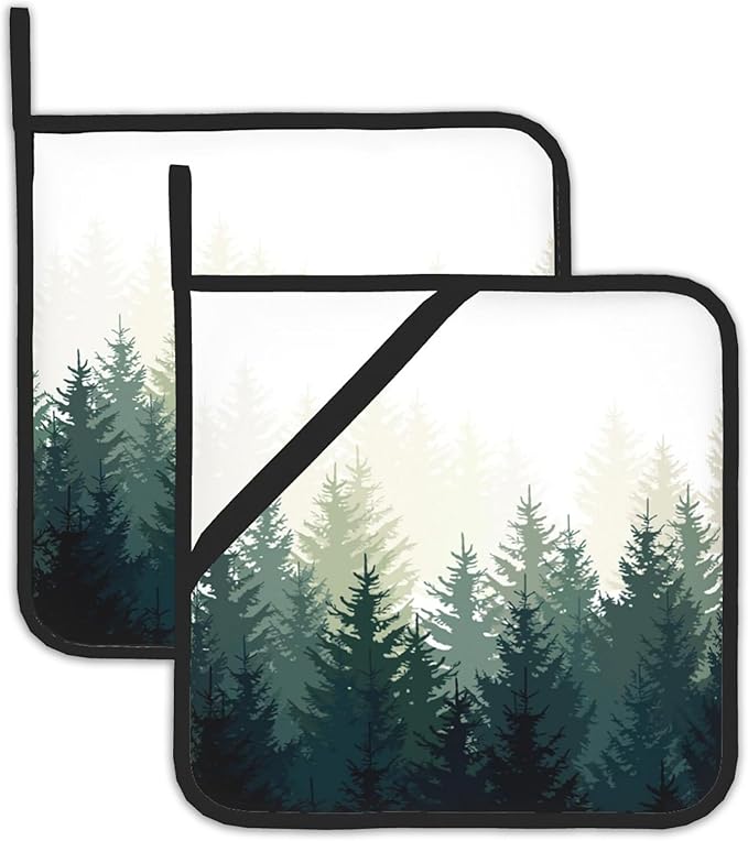 Foggy Forest Pot Holder Set of 2,Kitchen Heat Resistant Potholder for Women Men BBQ Cooking Baking