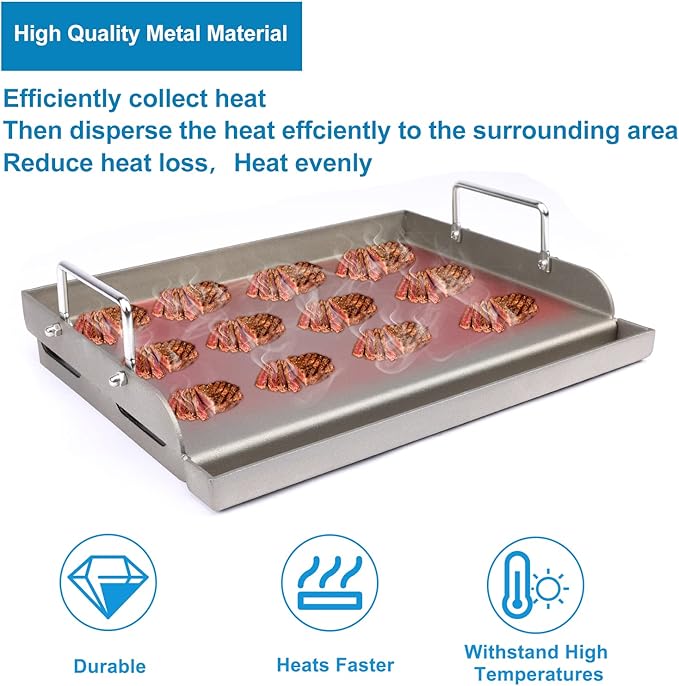 Griddle for Gas Grill Metal Cooking Griddle Pan for Outdoor Gas Grill, 17" x13" Flat Top Plate Skillet Pan Teppanyaki Insert for Weber Charbroil Camp Chef and Charcoal/Electric