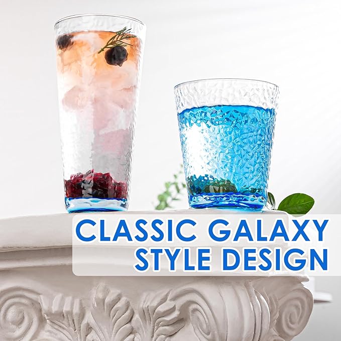 Drinking Glasses, 8 Piece Glass Cups, Colored Mixed Glassware Set, 4 pcs Crystal 12oz Highballs and 4 pcs 10oz Rocks Glasses, Great for Cocktail, Whisky and other Beveragesc (Light BLUE)