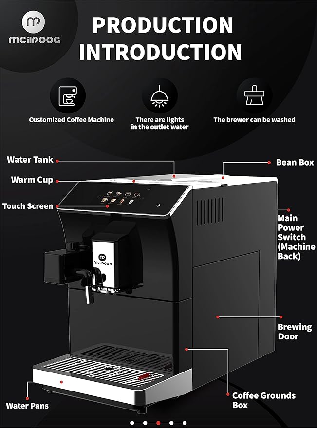 Mcilpoog ws-203 fully Automatic Espresso Coffee Machine, 1300W, 16 Drink Types, 19 Bar Pump, 1.7L Water Tank