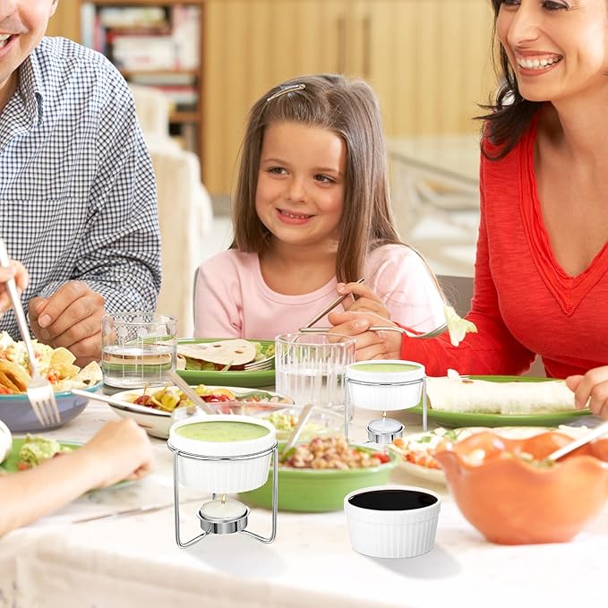 60 Pcs Ceramic Butter Warmers Set, Include 12 Butter Warmers for Seafood Melter with Stands, 48 Tea Light Candles Food Warmer Candle for Fondue Chocolate Dishwasher Microwave Oven Safe