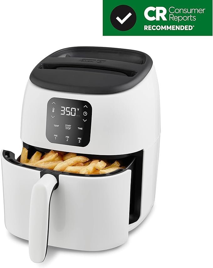DASH Tasti-Crisp™ Electric Air Fryer Oven, 2.6 Qt., White – Compact Air Fryer for Healthier Food in Minutes, Ideal for Small Spaces - Auto Shut Off, Digital, 1000-Watt