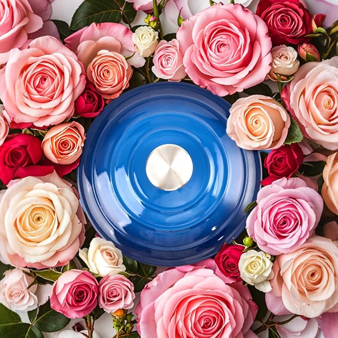 3 Quart Dutch Oven Enameled Cast Iron with Lid - Big Dual Handles - Oven Safe up to 500°F - Classic Round Pot for Versatile Cooking Blue