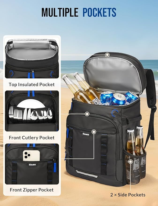 Backpack Cooler Insulated Leak Proof 36/40 Cans Large Capacity Soft Insulated Cooler Bag Lightweight Lunch Backpack for Men Women Work Travel Beach Camping Picnic Hiking - Black