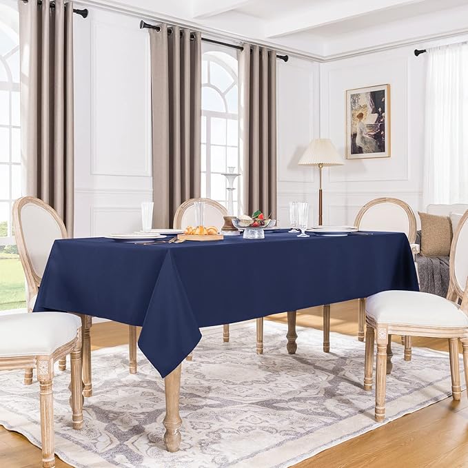 Softalker Rectangle Tablecloth, Waterproof & Stain Resistant Table Cloths Wrinkle Free Fabric Washable 210GSM Polyester Table Cover for Dining/Party/Outdoor - 60 x 120 inch,Navy Blue