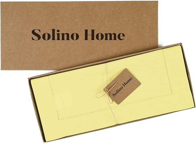 Solino Home Yellow Table Runner 60 Inches - Cotton Linen Hemstitch Coffee Table Runner 14 x 60 Inch Ideal for Dresser Tables - Summer