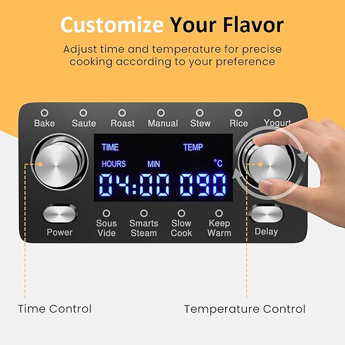12 in 1 Programmable 8 Quart Slow Cooker, Multi-Cooker Food Warmer with Digital Timer, Temp Control, Removable Cast Aluminum Pot & Dishwasher-Safe Tempered Glass Lid, Stainless Steel