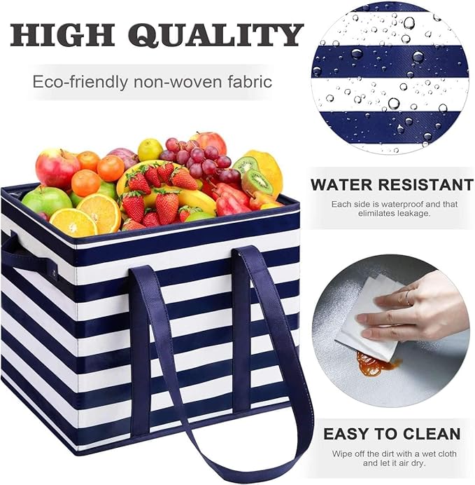 WISELIFE 4 Pack Reusable Grocery Bags Large Water Resistant Grocery Collapsible Heavy Duty Tote Bags for Shopping Picnic