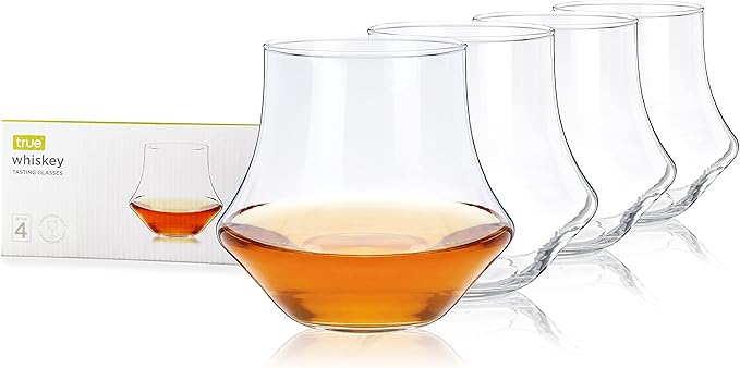 True Whiskey Glasses for Men and Women, Top-notch Bourbon Scotch Whiskey Cups Set, Bar Glassware Drinking Glasses Set of 4, 12 oz
