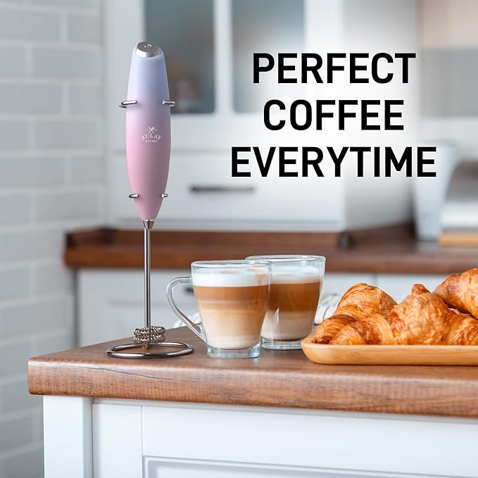 Zulay Kitchen Whisk Milk Frother with 4 Duracell Batteries - Powerful Handheld Foam Maker for Coffee, Lattes, Matcha, Hot Chocolate & Cappuccinos - Whip Creamy Froth in Seconds