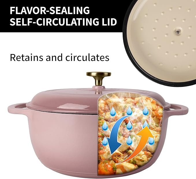 5.5 Quart Enameled Cast Iron Dutch Oven with Lid – Heavy-Duty Cookware for Bread, Braising, and Stews – Dual Handles, Oven Safe to 500°F – Ideal for Stovetop & Oven Cooking (Pink, 5.5QT)