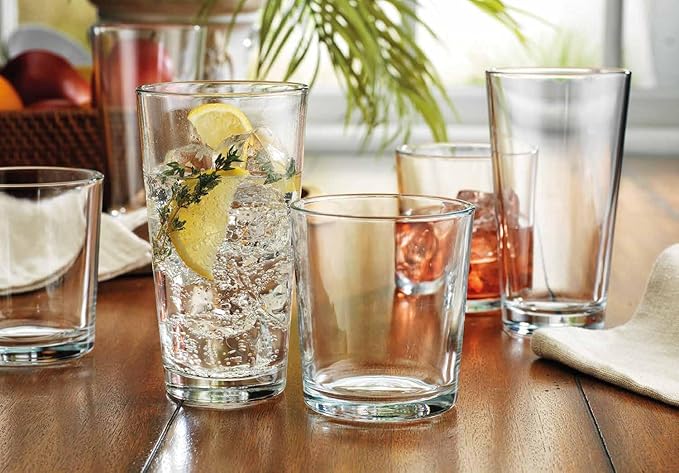 Glaver's Drinking Glasses Set of 8 Mixed Glassware Set, 4 Highballs 17 Oz., 4 Whiskey Glasses 13 Oz., Great For Cocktail Whisky and other Beverages. Dishwasher Safe.