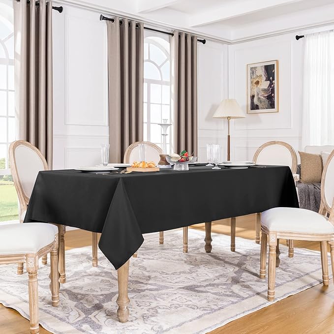 Softalker Rectangle Tablecloth, Waterproof & Stain Resistant Table Cloths Wrinkle Free Fabric Washable 210GSM Polyester Table Cover for Dining/Party/Outdoor - 70 x 120 inch,Black