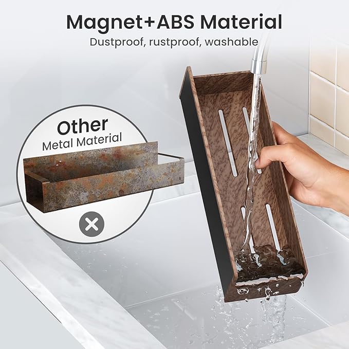 Magnetic Spice Rack for Refrigerator, Kitchen Organizer and Storage Shelf, Wood Red (4 Pack)…