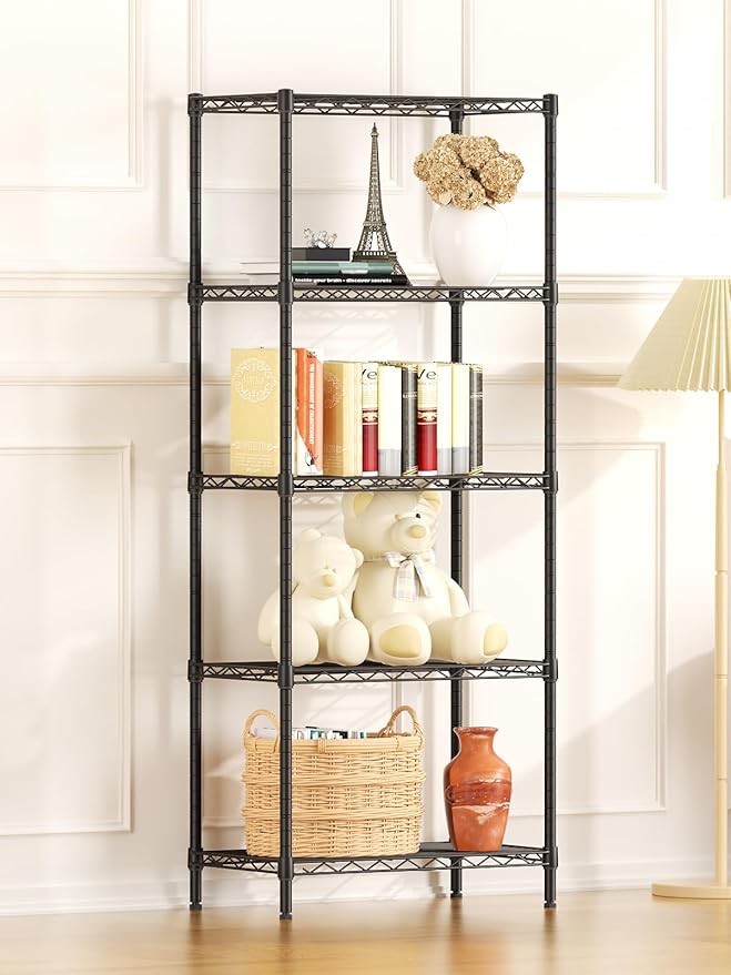 SINGAYE Shelf Wire Shelving Adjustable Storage Shelves Rack Standing Units for Kitchen Closet Laundry Bathroom Organizers Metal Pantry Narrow Mesh Gaps 12" D x 22" W x 59" H Black