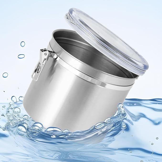 QWORK 160oz Stainless Steel Airtight Canister with Clear Lid for Kitchen Storage | Large Metal Pantry Storage Canister for Coffee Beans, Flour, Tea, Sugar, Cereals