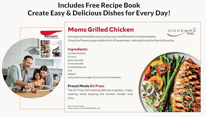 Foodgenie Gourmax Pro One Cooking Device - All-in-One Oven, Smokeless Grill, Air Fryer, Griddle, Cooker & More – 16 Preset Functions, Smart Temperature Control, Dual Surface, Dishwasher Safe, 1500W