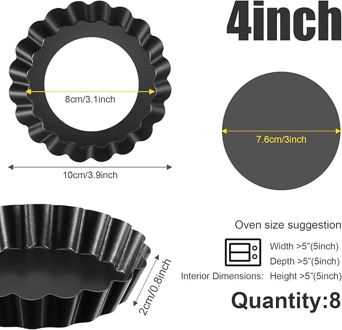 8 Pack Mini Tart Pan 4 Inch with Removable Bottom Fluted Sides Fruit Pans with Nonstick Coating For Pizza Cake Quiche