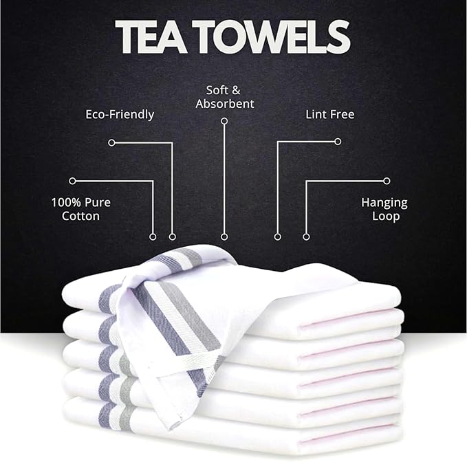 Premium Kitchen Towel (28”x20”, 12 Pack) 100% Cotton Dish Towels Cloths Large Hand Towels Tea Towels for Kitchen with Hanging Loop, Reusable Cleaning Cloths, Fast Dry Lint Free Linen | Gray Shades