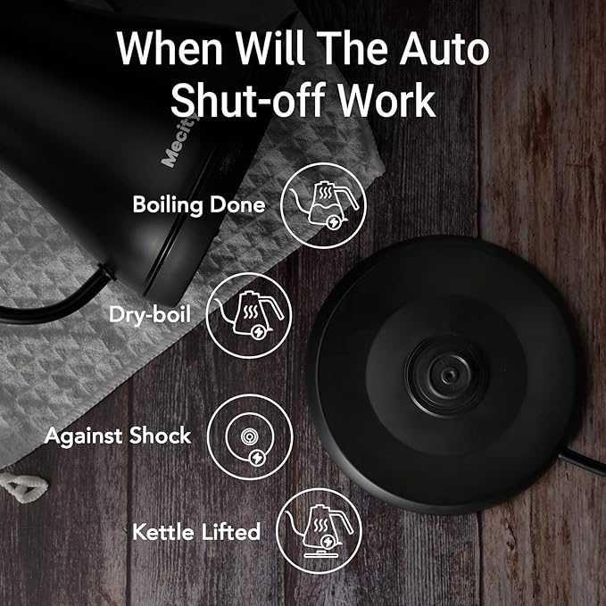 Mecity Electric Kettle Gooseneck Water Kettle Stainless Steel Tea Kettle Water Boiler Fast Heating, Auto Shut Off, 27 fl oz, 1000W, Matte Black