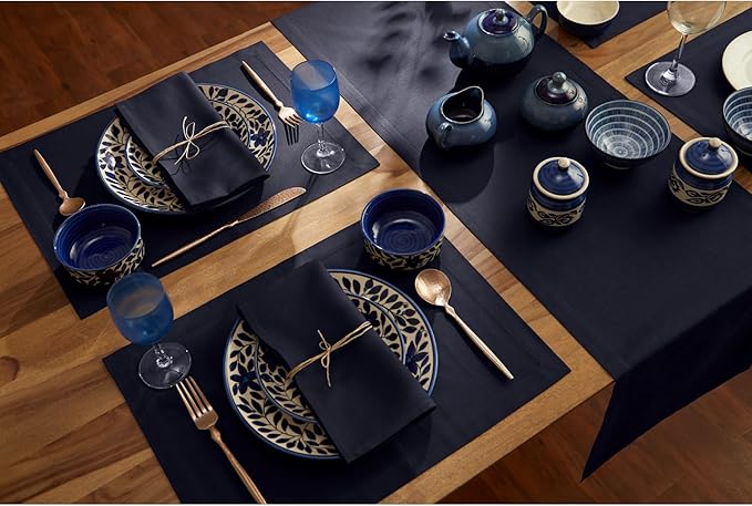 Solino Home Navy Table Runner 72 Inches Long - Dru Cotton Linen Dining Table Runner 14 x 72 Inch for Summer - Handcrafted and Machine Washable
