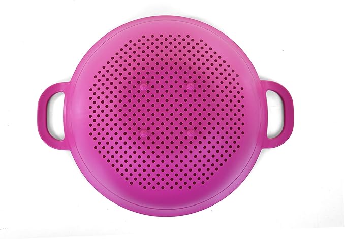 Mintra Home Plastic Strainer Colanders Set: 3, 3.5 and 5 Quart (Fuchsia) Double Strong Handles and Deep Bowl, Safe BPA-Free - Use for Pasta, Noodles, Spaghetti, Vegetables (Assorted Sizes 3pk)
