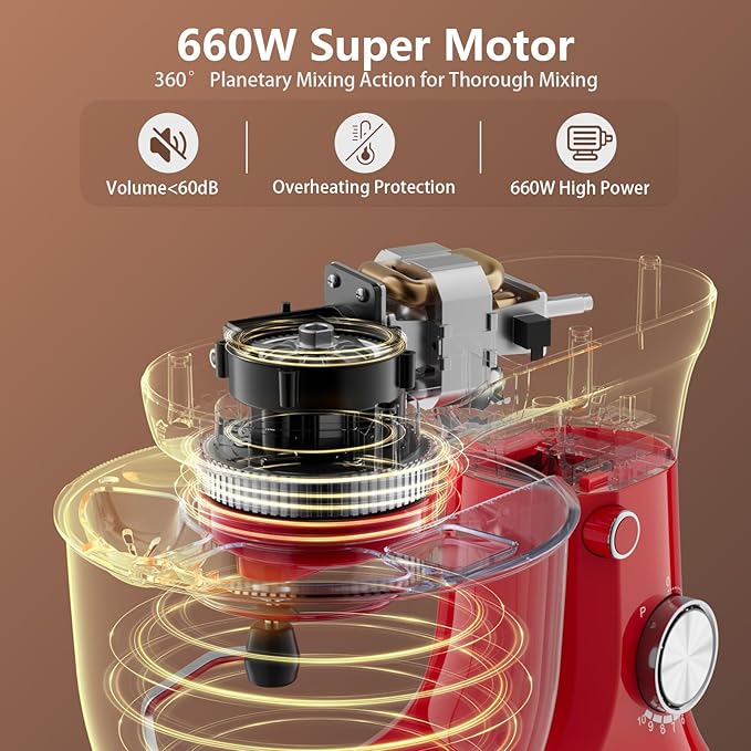 Electric Stand Mixer,10 Speeds Tilt-Head Food Mixer, 3-IN-1 Kitchen Mixer for Daily Cooks with 6 QT Bowl,Dough Hook, Beater, Whisk (Empire Red)