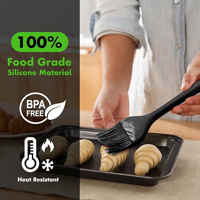 HOTEC 600℉ Heat Resistasnt Basting Brushes, BPA Free Silicone Pastry Brush, Spread Oil Butter Sauce Marinades for BBQ Grill Barbecue Baking Kitchen Cooking Dishwasher Safe (Black 2)