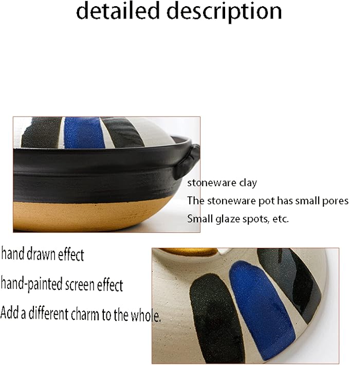 Japanese Ceramic Hot Pot Ceramic Stockpot Clay Cooking Pot Cookware Stovetop, Heat Resistant Casserole with Lid,Small Round Earthenware Clay Pot,Rice Cooker for Stew Soup Noodles,1.9l