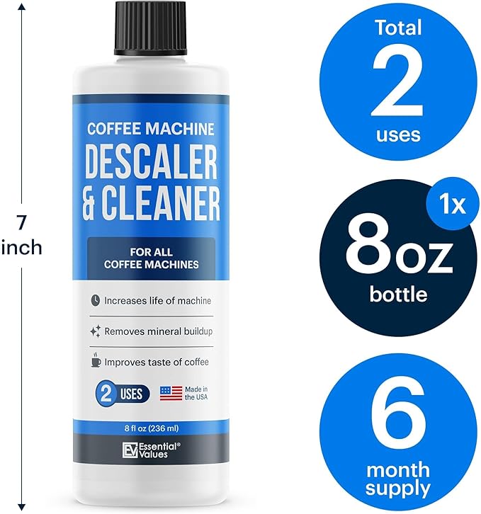 Essential Values Descaling Solution – Coffee Maker Cleaner for Nespresso, Keurig, Breville & More – Works on All Machines & Espresso Makers – Made in USA