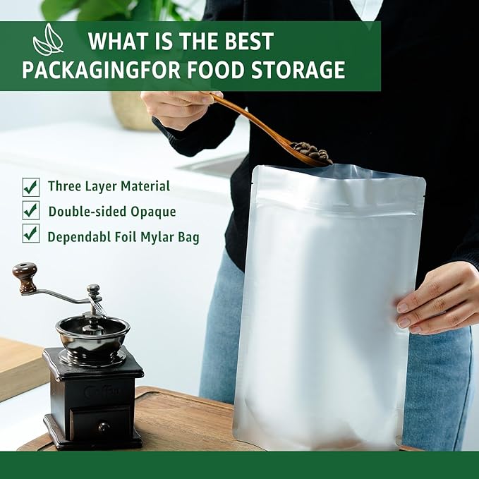 50pcs 1 Quart Mylar Bags for Food Storage 6x9 Stand Up Heat Sealable Foil Pouches, Resealable Smell Proof Freeze Dryer Bags for Long-Term Food Storage