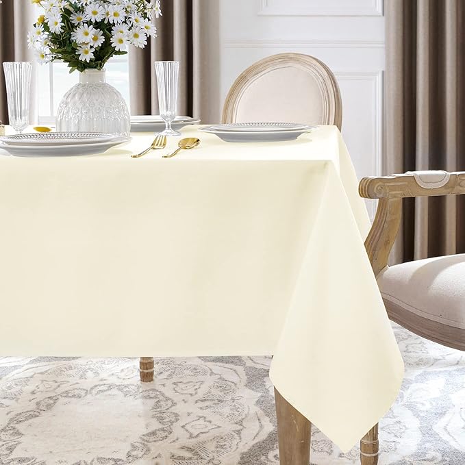 Softalker Rectangle Tablecloth, Waterproof & Stain Resistant Table Cloths Wrinkle Free Fabric Washable 210GSM Polyester Table Cover for Spring/Party/Outdoor - 60 x 102 inch, Ivory