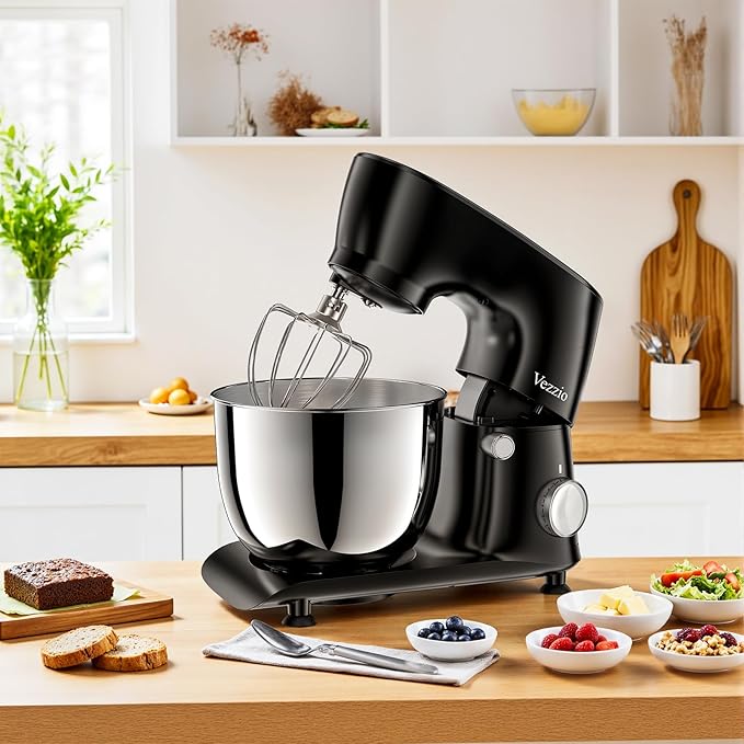 Vezzio Stand Mixer,6 Quarts,10-Speed Tilt-Head,Kitchen Food Mixer with Stainless Steel Bowl,Dough Hook,Whisk, Beater,Egg White Separator (Black)