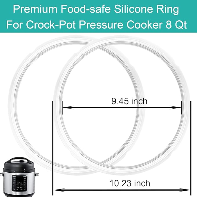 2-Pack Original Sealing Ring for Crock Pot 8 Quart Pressure Cooker, Silicone Gasket for Crockpot pressure cooker 8Qt, Replacement Parts for CrockPot pressure cooker 8 Quart [SCCPPC800-V1], Clear