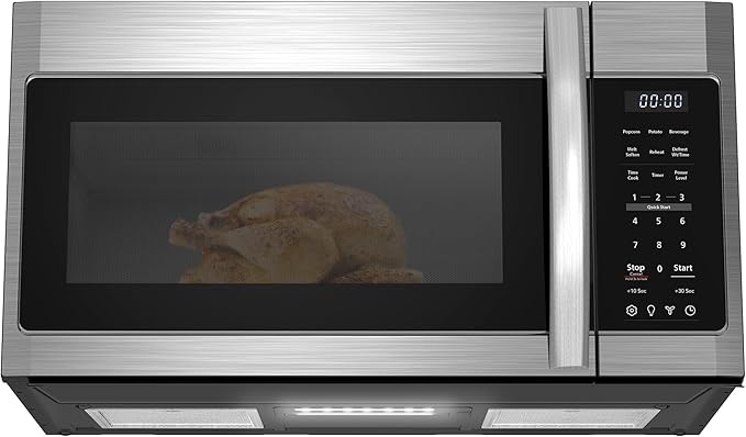 BLACK+DECKER Over the Range Microwave Oven with Vent and One-Touch Auto Cooking, 1.7 cu. ft. OTR Over Stove Microwave, Stainless Steel, 1000 Watts, EM044K6CE-SS