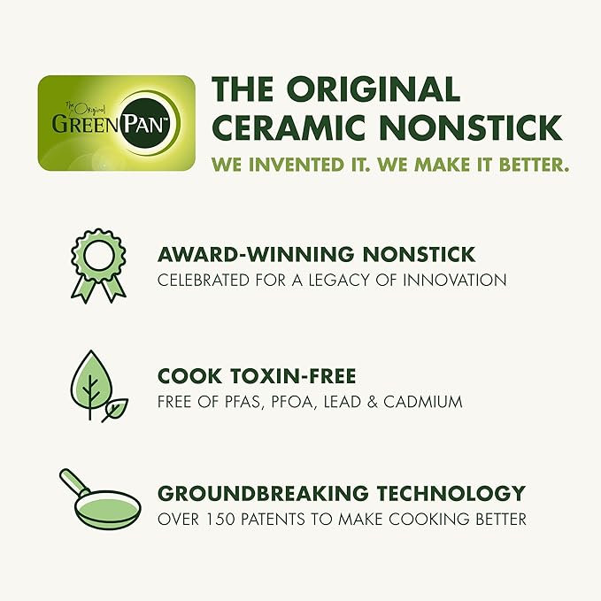 GreenPan Dover 8” & 10” 2 Piece Frying Pan Skillet Set, Non-Toxic PFAS-Free Ceramic Nonstick Coating, Sear Saute Fry Egg Omlete, Dishwasher & Oven Safe, Stay Cool Handle, Easy Pour Rims, Pastel Green