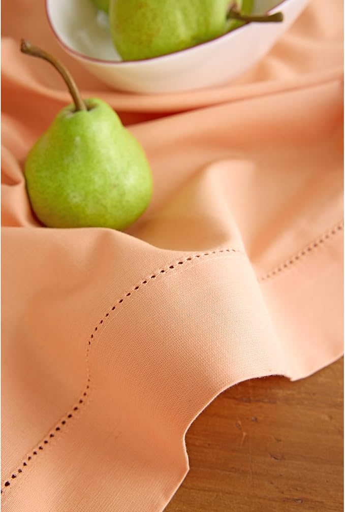 Solino Home Table Runner 120 Inches Long - Cotton Linen Hemstitch Peach Bloom Table Runner 14 x 120 Inch for Summer