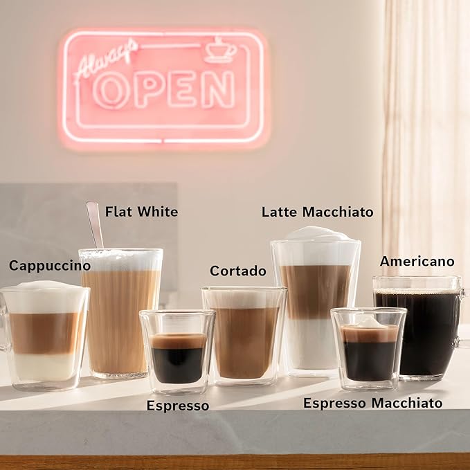 BOSCH 800 Series Fully Automatic Espresso and Coffee Machine – 35 Drinks, Cold Brew, Double Cup, Milk Hose, Ceramic Grinder, Smart Features, in Black TPU60309